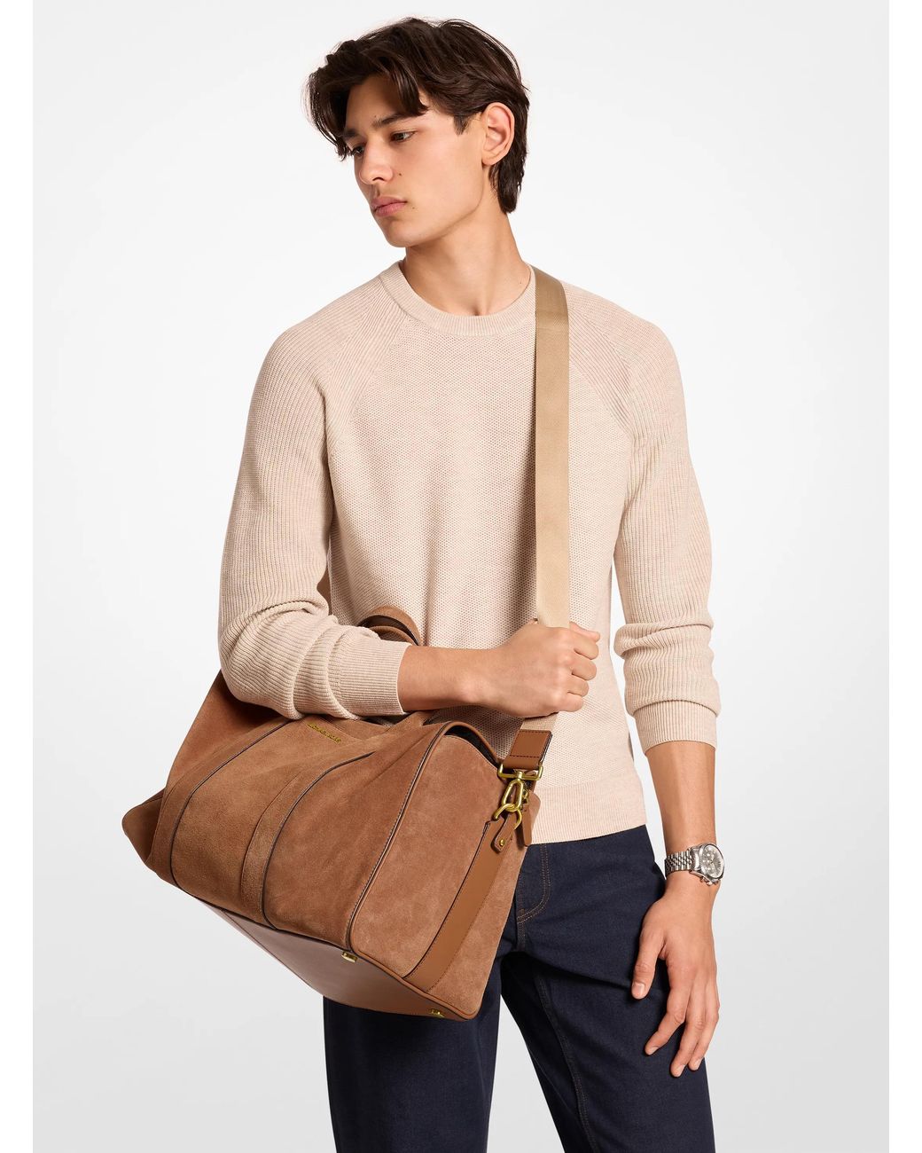 Michael Kors Brown Nicholas Medium Suede Slouch Duffel Bag for men