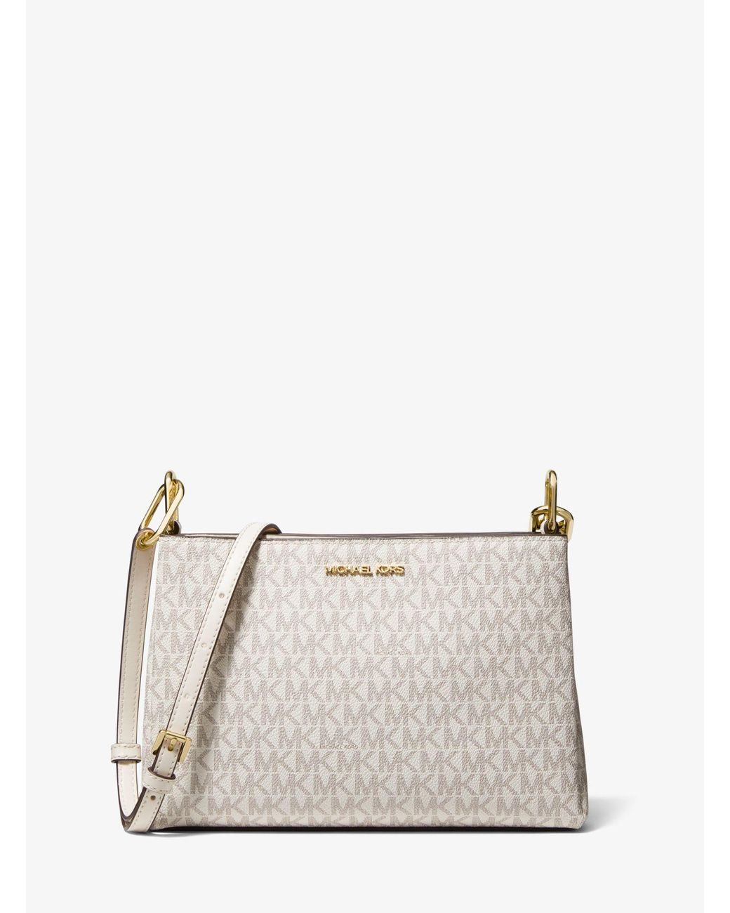 Michael Kors Trisha Medium Logo Crossbody Bag in White | Lyst