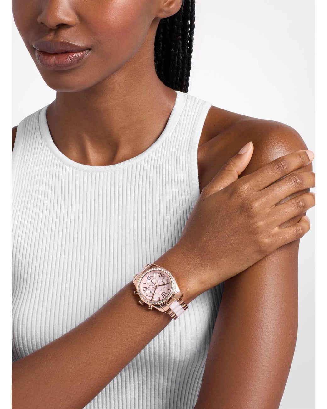 Michael Kors Pink Mk Lexington Pavé-Tone And Ceramic Watch