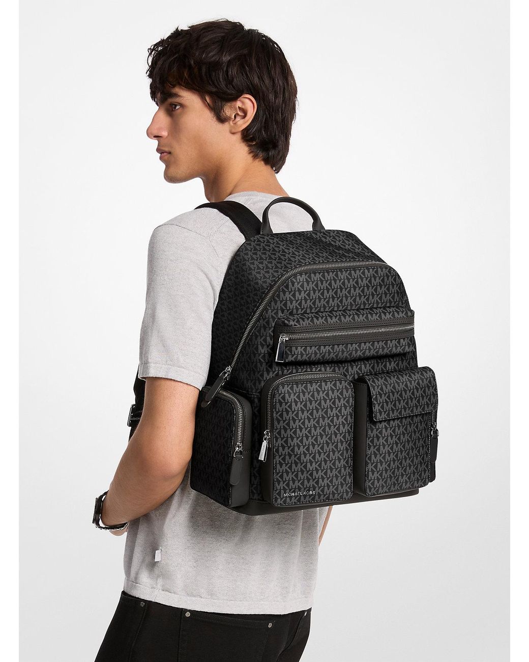 Michael Kors Black Large Top Zip Backpack for men