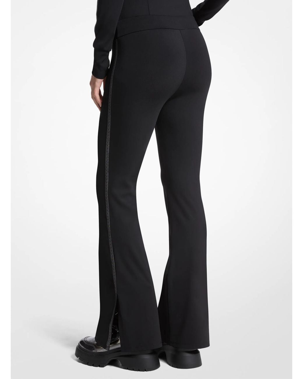 MICHAEL Michael Kors Black Michael Kors Logo Tape Stretch Nylon Flared Leggings