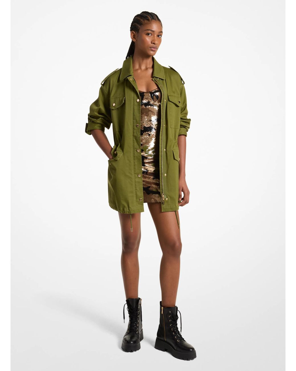 MICHAEL Michael Kors Green Mk Stretch Organic Cotton Anorak