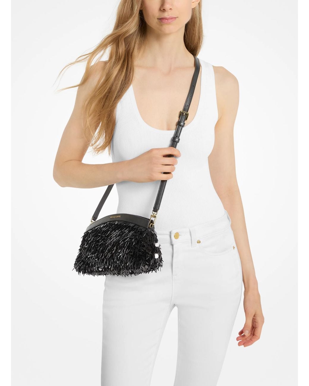 MICHAEL Michael Kors Black Mk Athena Small Metallic Sequin Embellished Convertible Clutch