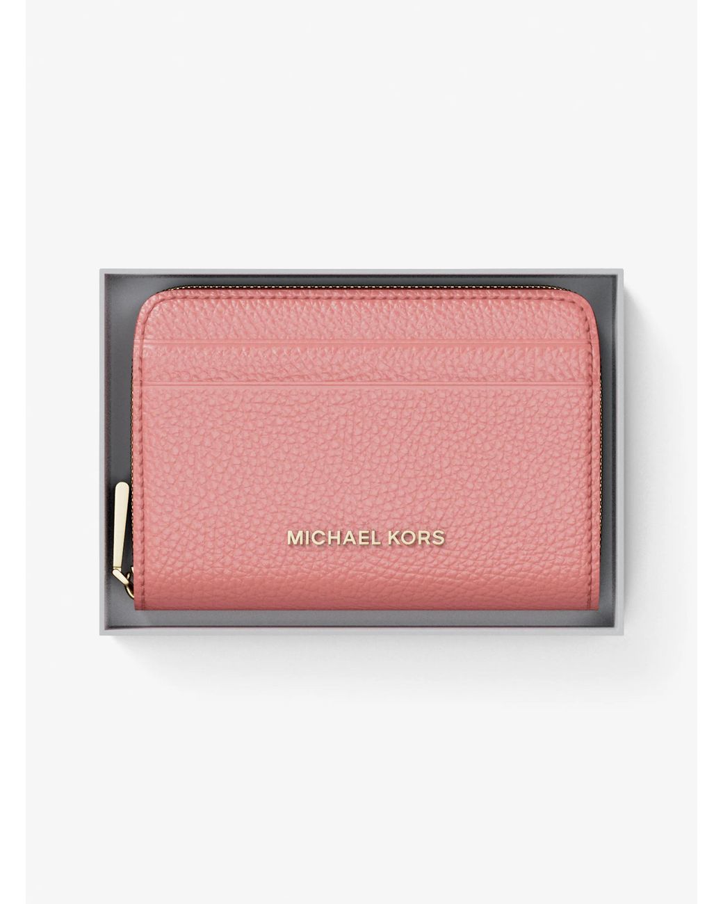 MICHAEL Michael Kors Pink Mk Jet Set Small Pebbled Leather Zip-Around Card Case