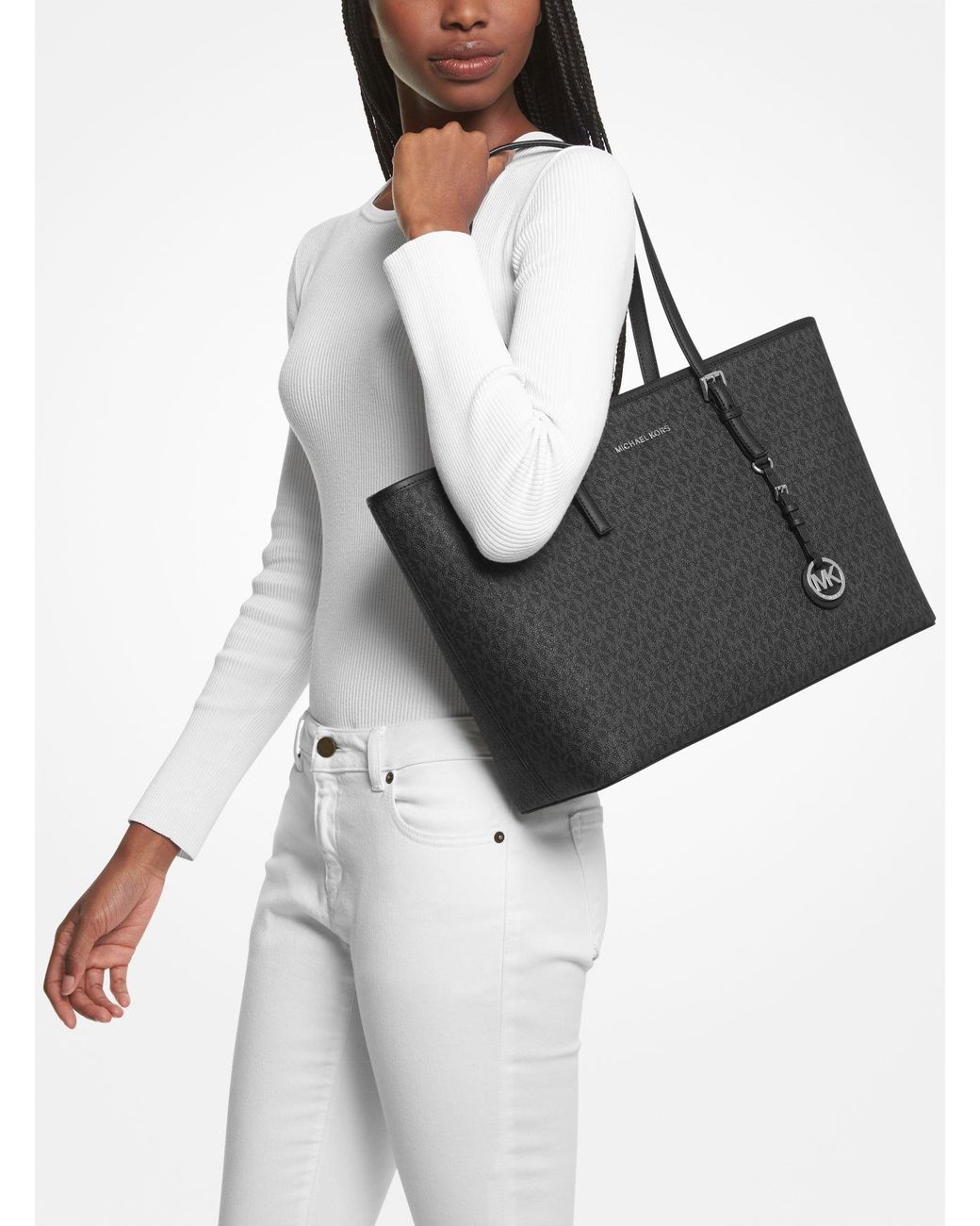 Bolso tote jet set mediano de piel saffiano con cremallera superior hot sale