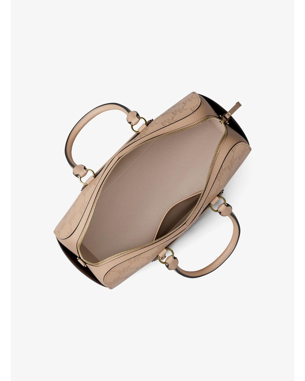MICHAEL Michael Kors Natural Mk Jet Set Travel Medium Logo Embossed Leather Duffel Crossbody Bag