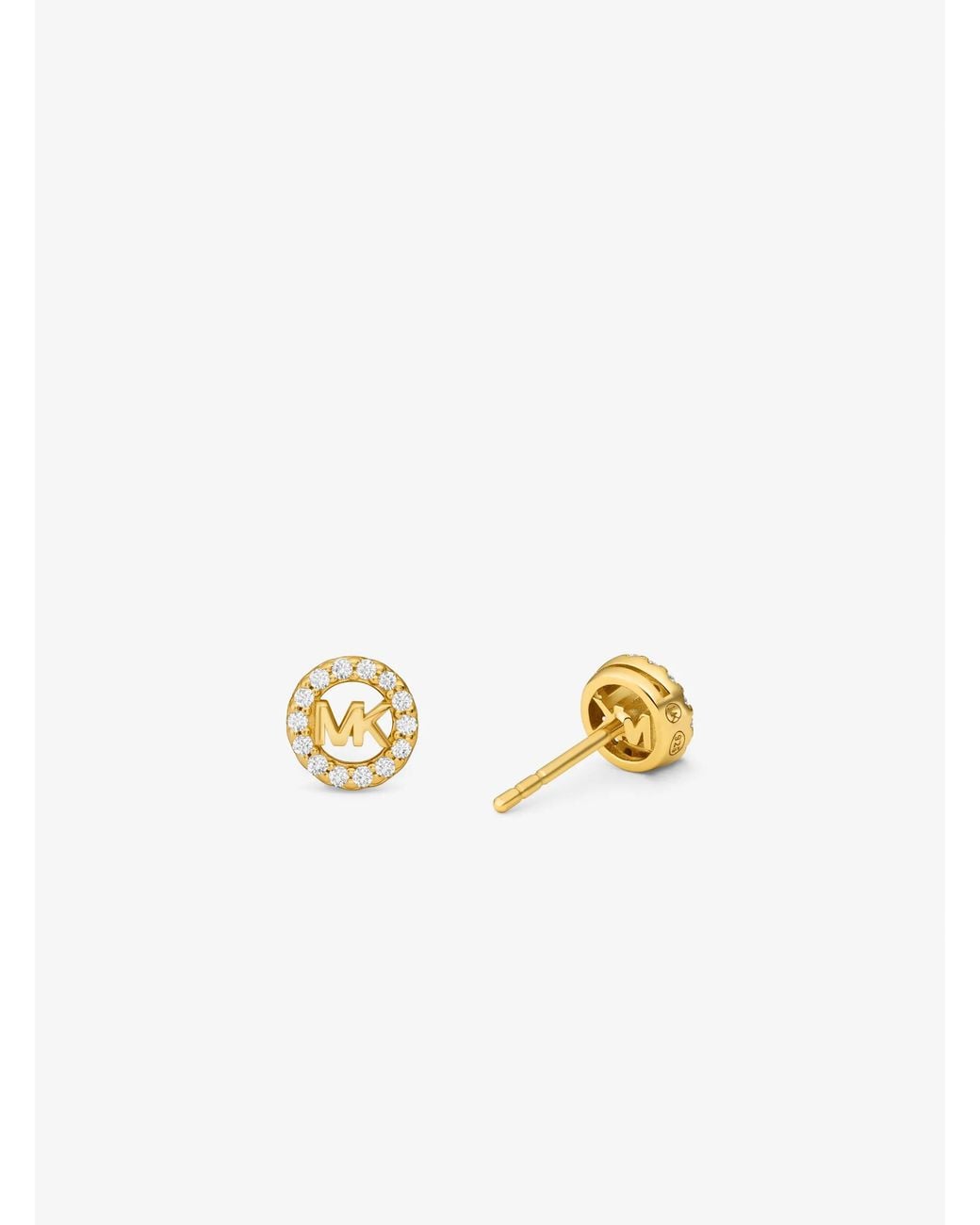 Michael Kors White Mk Fulton Precious-Metal Plated Sterling Pavé Logo Charm Stud Earrings