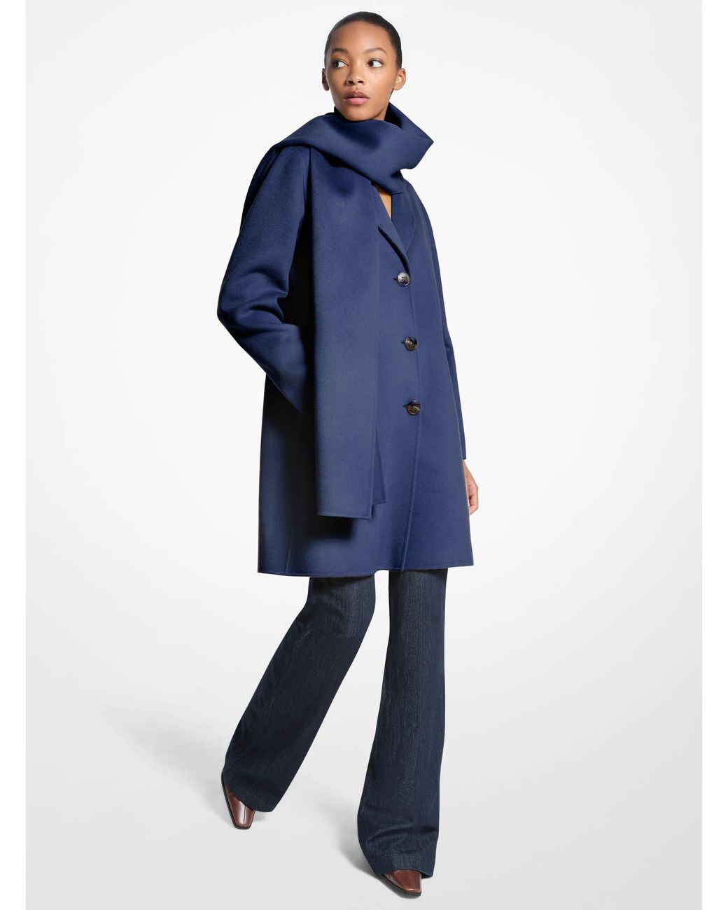 MICHAEL Michael Kors Blue Mk Wool Blend Scarf Coat