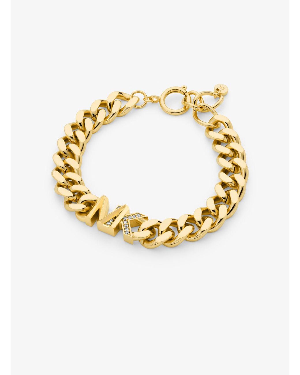 Bracciale con maglie a catena in ottone placcato oro 14K con logo e pavé di  Michael Kors in Metallizzato | Lyst