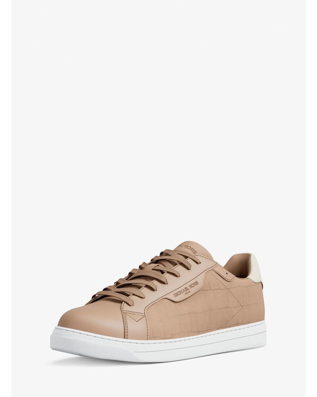 Michael Kors Natural Mk Keating Crocodile Embossed Suede And Leather Trainers for men
