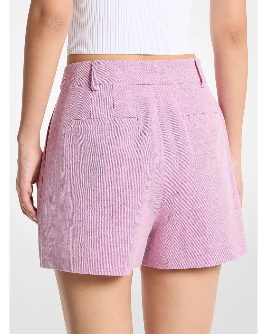 MICHAEL Michael Kors Pink Mk Pleated Linen And Cotton Shorts