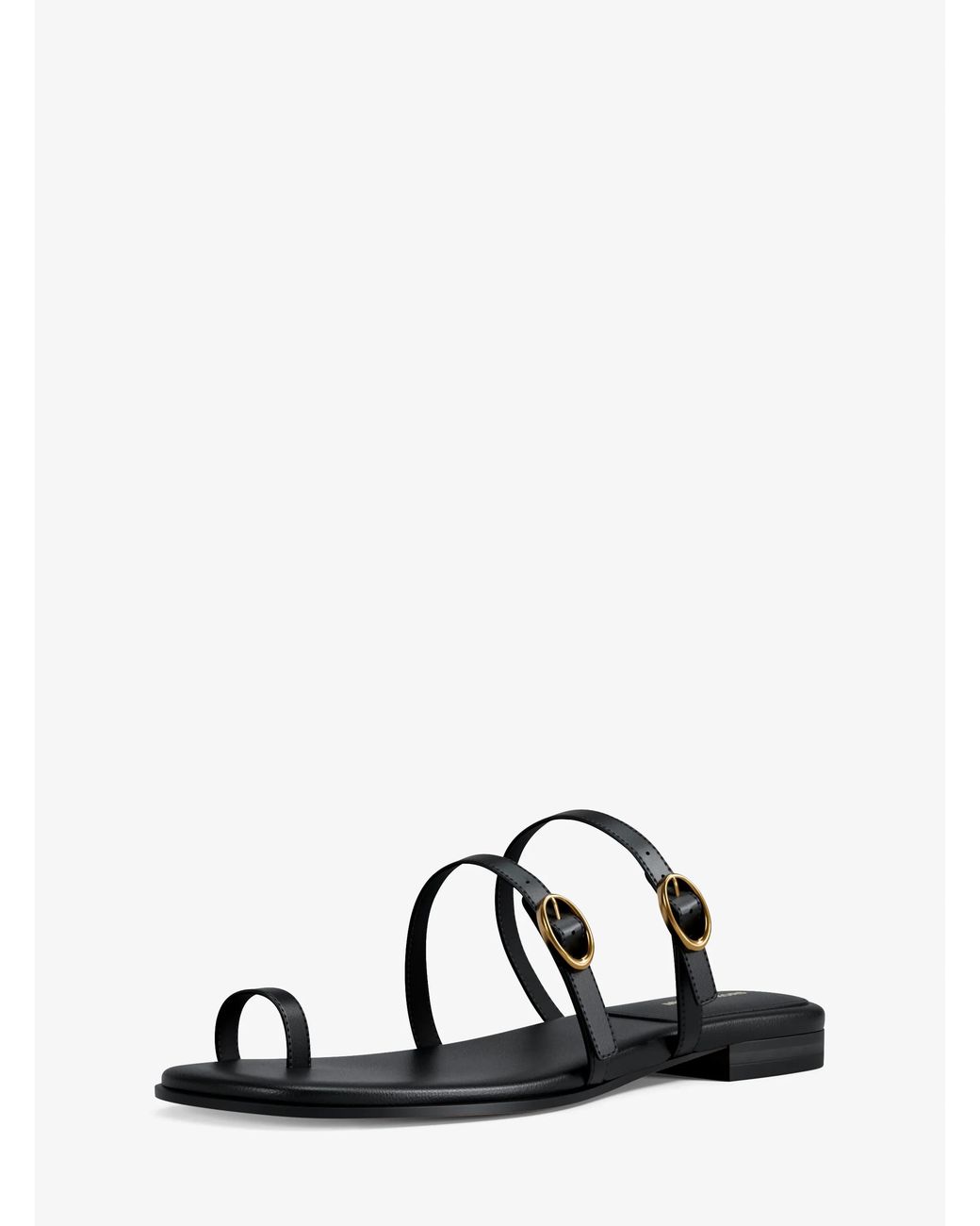MICHAEL Michael Kors Black Michael Kors Kya Leather Flat Sandal