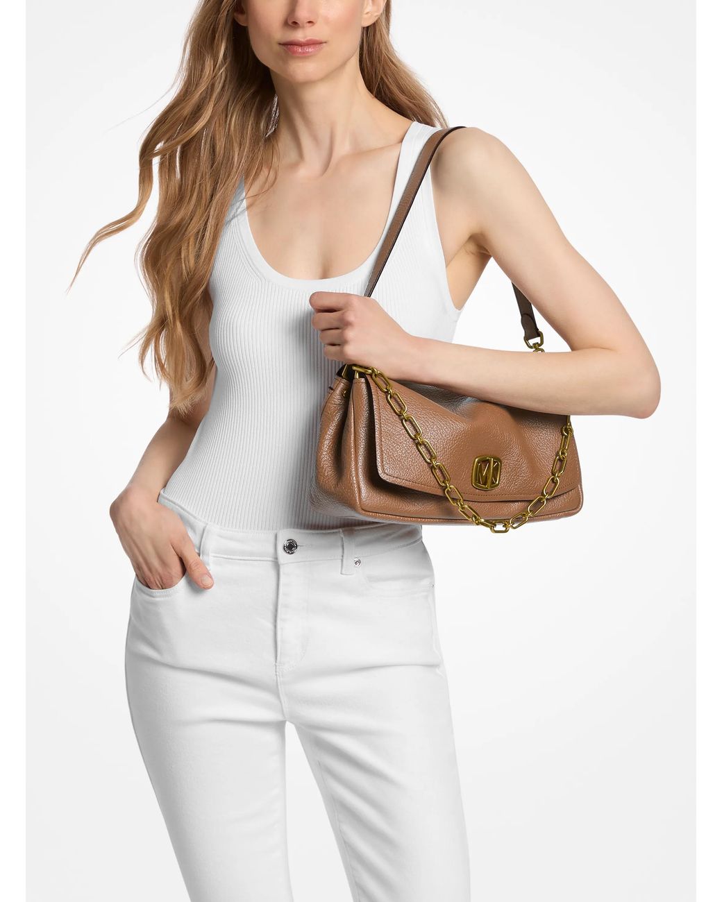 MICHAEL Michael Kors Brown Mk Bryant Large Textured Leather Convertible Shoulder Bag