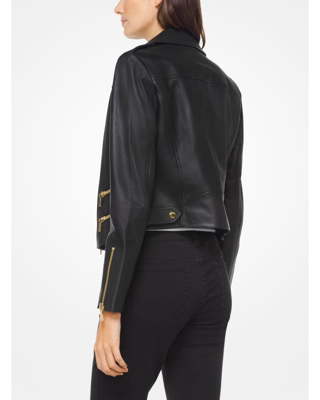 michael kors black leather biker jacket