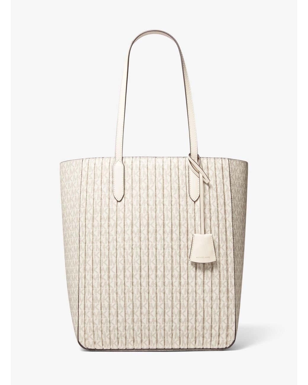 Michael Kors Sinclair Large Pleated Logo Tote Bag in Natural | Lyst