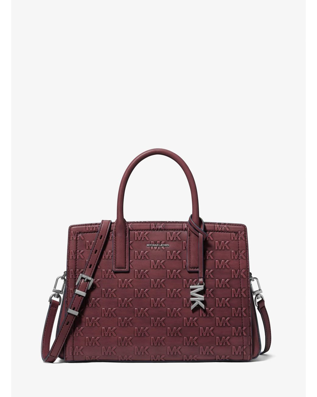 MICHAEL Michael Kors Purple Laila Medium Logo Embossed Burnished Leather Satchel