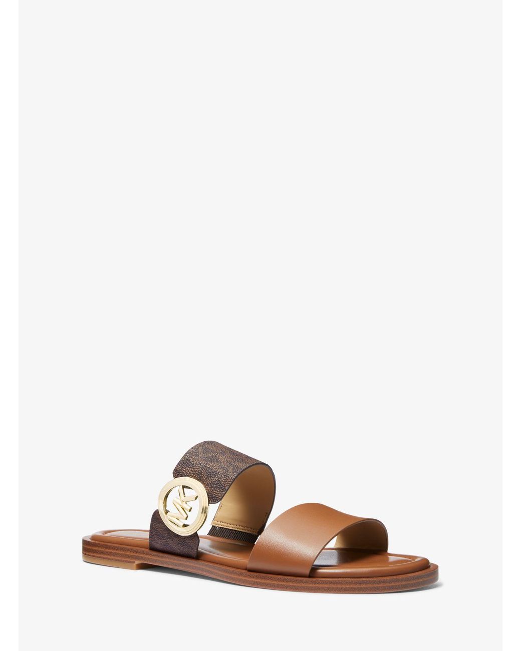MICHAEL Michael Kors Mk Vera Leather And Signature Logo Slide Sandal in  Brown | Lyst UK