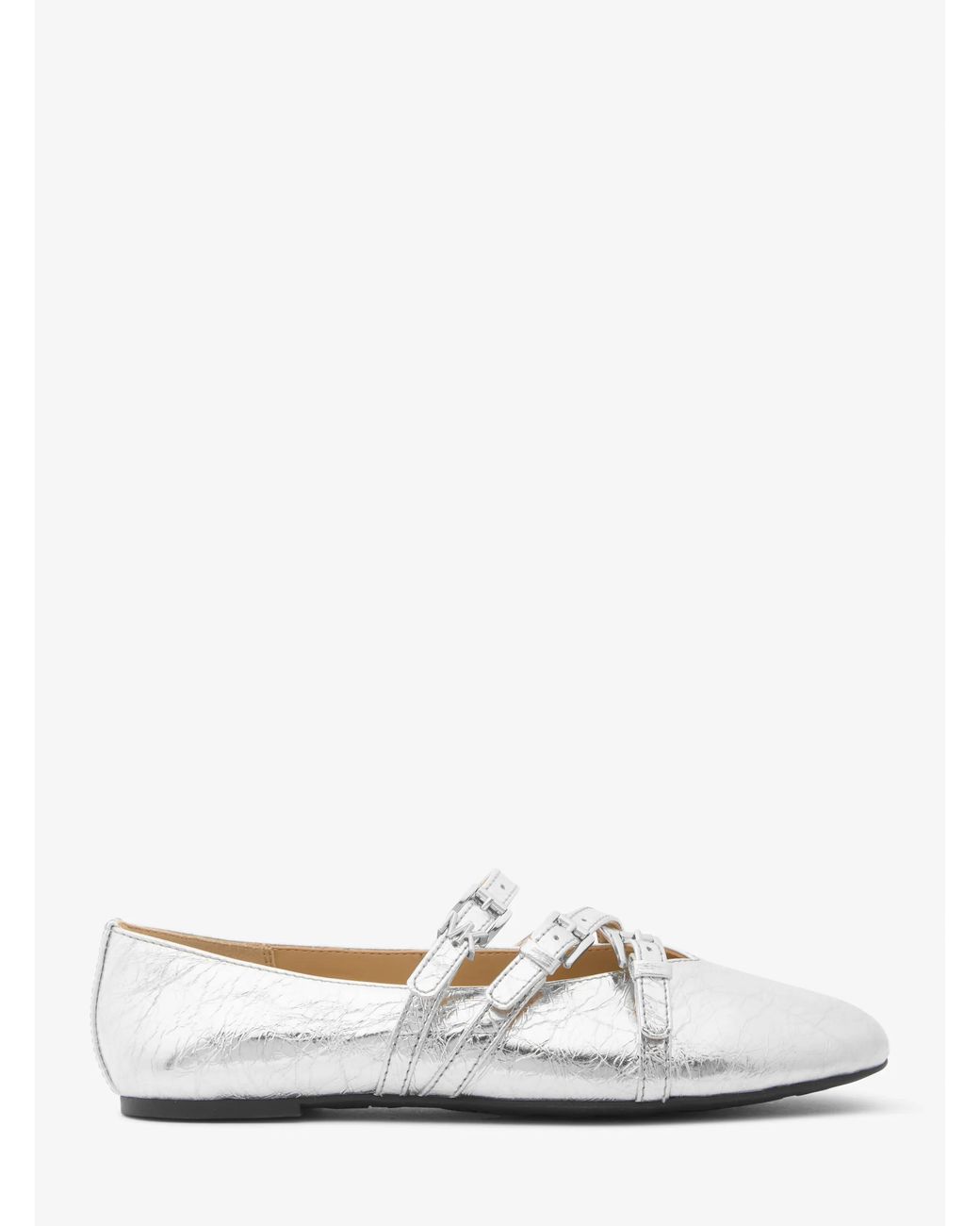 MICHAEL Michael Kors White Mk Indy Flex Crackled Metallic Leather Ballet Flat