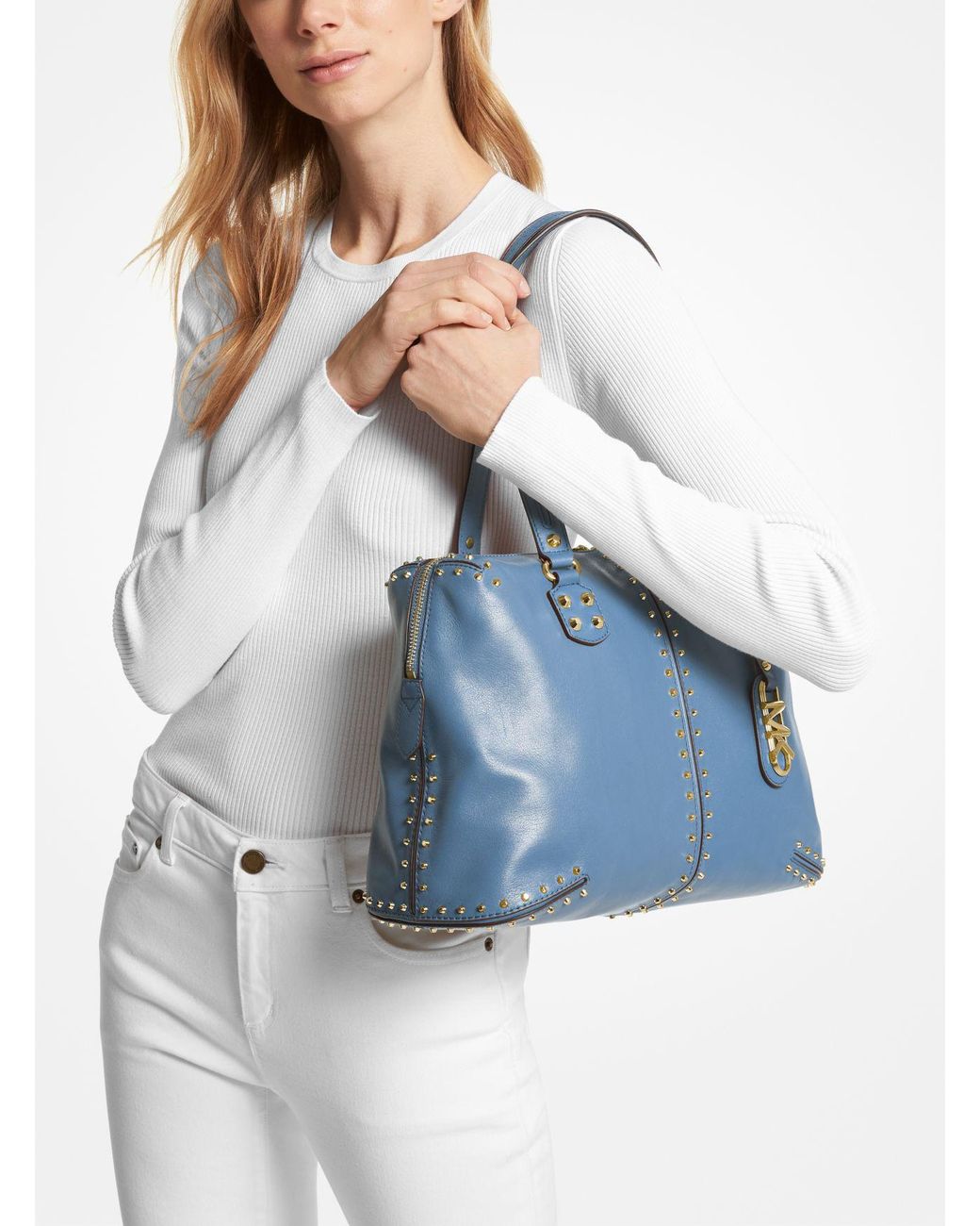 Michael Kors Astor Large Studded Leather Tote Bag in Blue Lyst UK