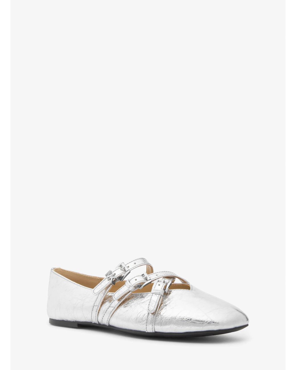 MICHAEL Michael Kors White Mk Indy Flex Crackled Metallic Leather Ballet Flat