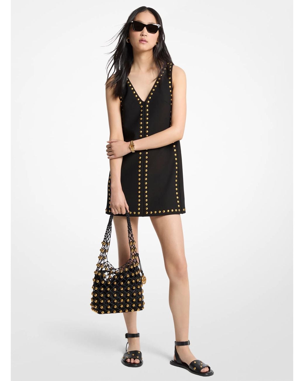 MICHAEL Michael Kors White V-neck Stud Mini Dress