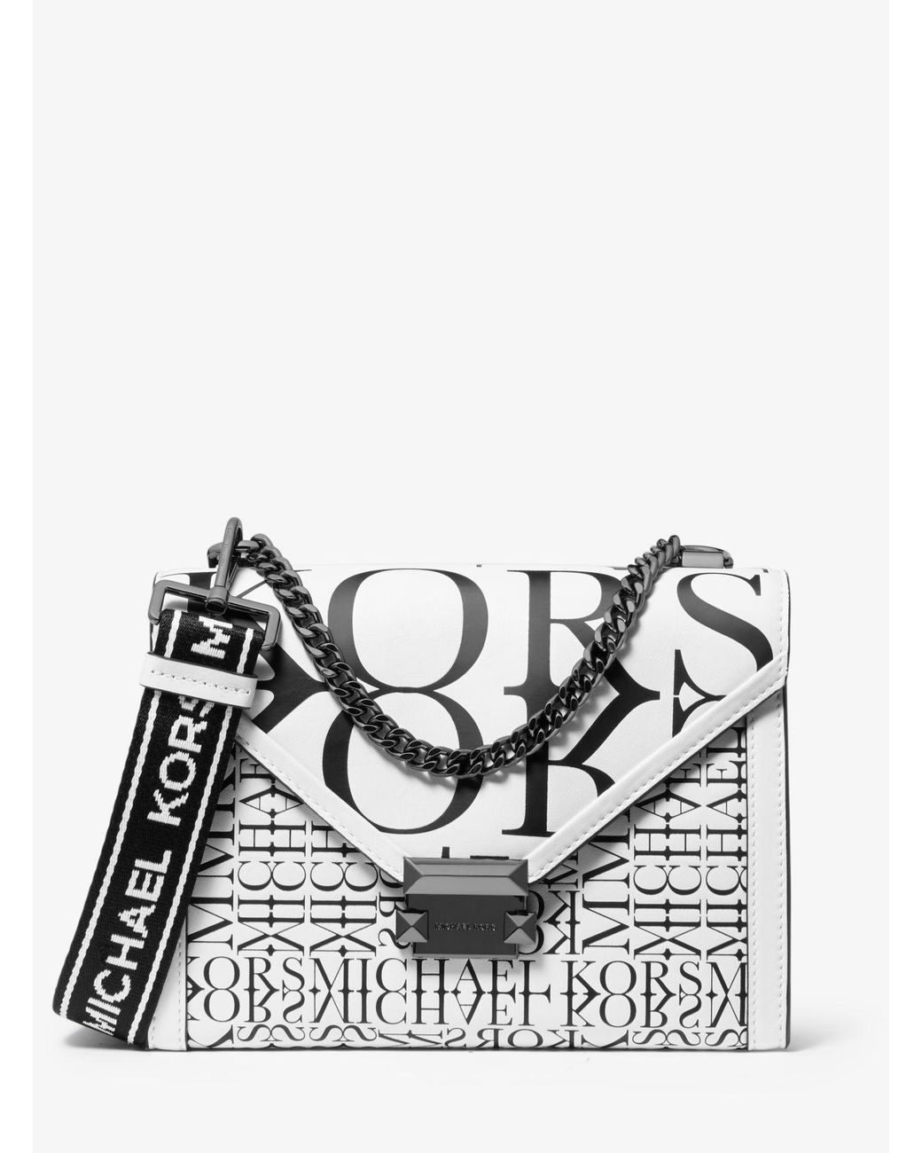 Michael Kors Whitney Large Newsprint Logo Leather Convertible Shoulder