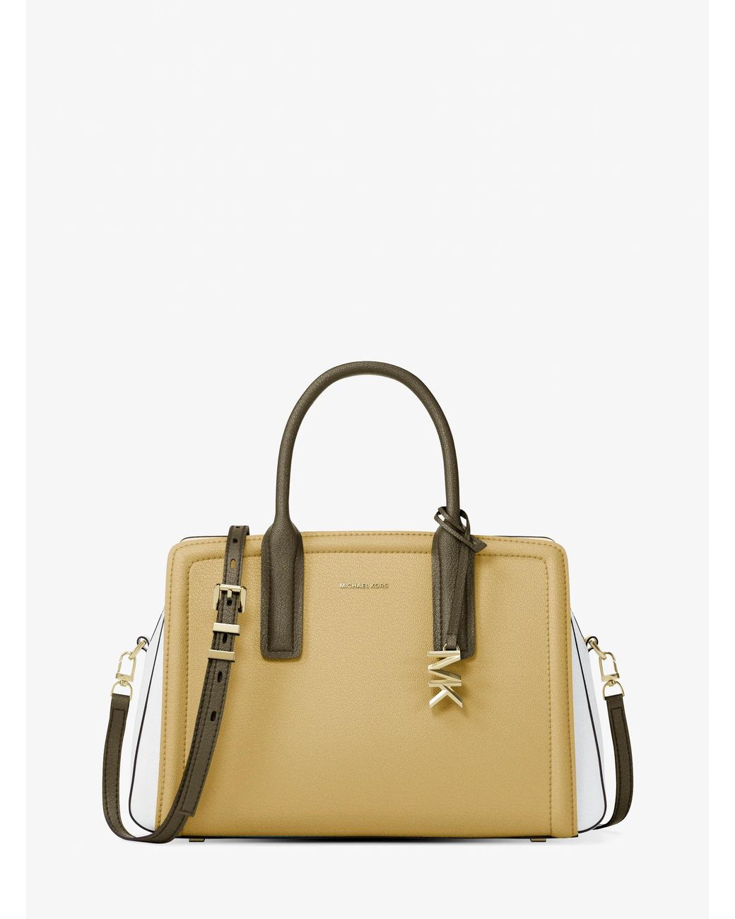 MICHAEL Michael Kors Natural Mk Laila Medium Color-Block Pebbled Leather Satchel