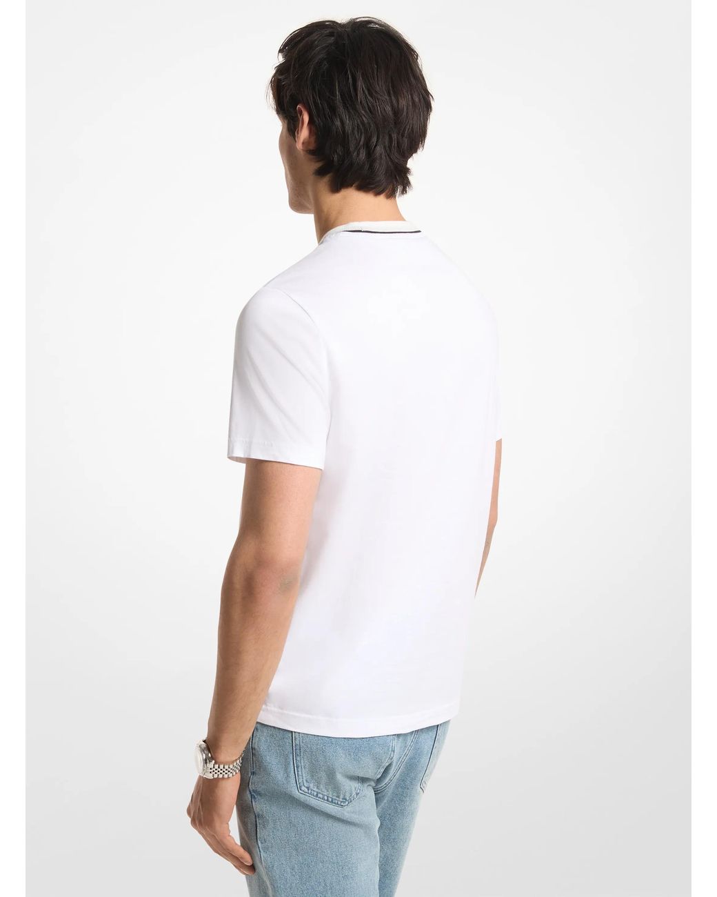 Michael Kors White Michael Kors Logo Trim Cotton Jersey T-Shirt for men