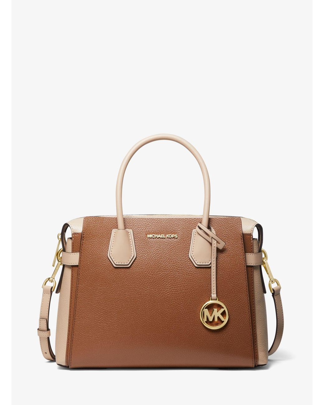 Michael Kors Mercer Medium Two-tone Pebbled Leather Belted Satchel in ...
