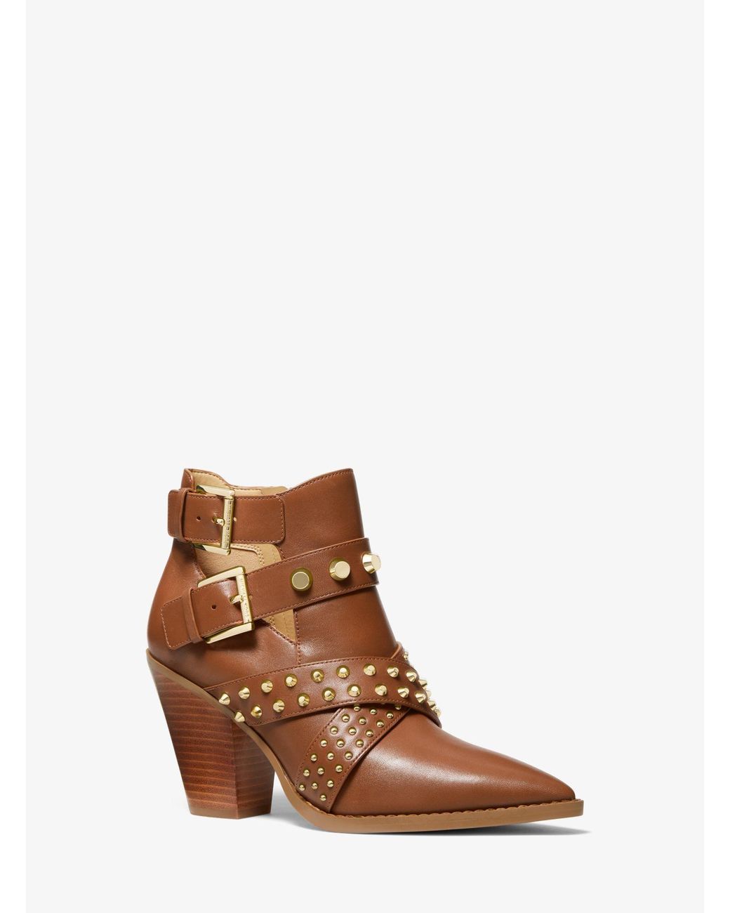 Michael Kors Dover Astor Stud Leather Ankle Boot in Brown | Lyst