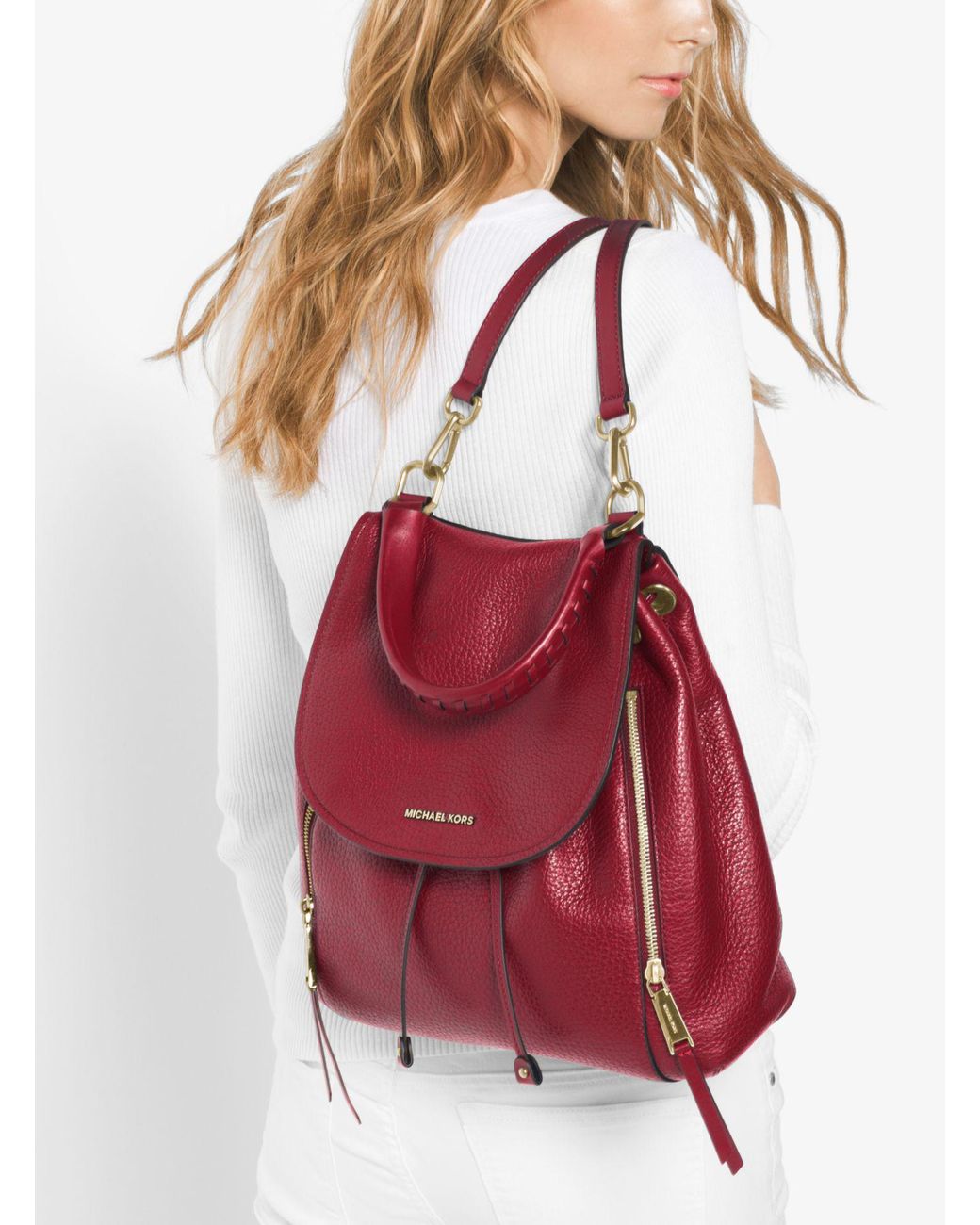 Michael Kors Viv Large Leather Backpack in Red | Lyst