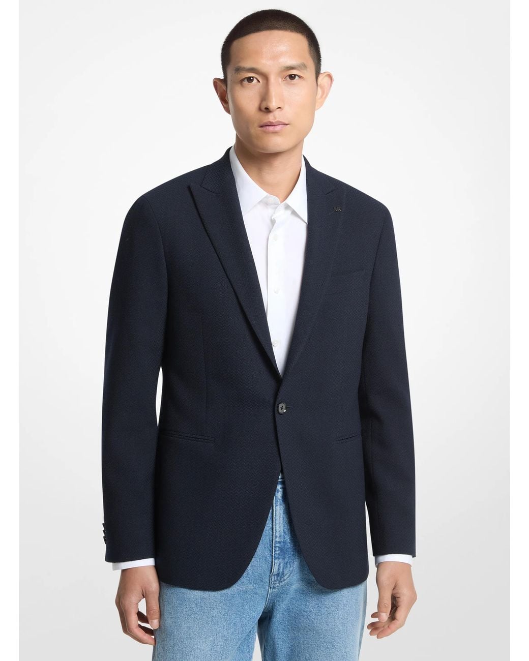 Michael Kors Blue Mk Textured Woven Blazer for men