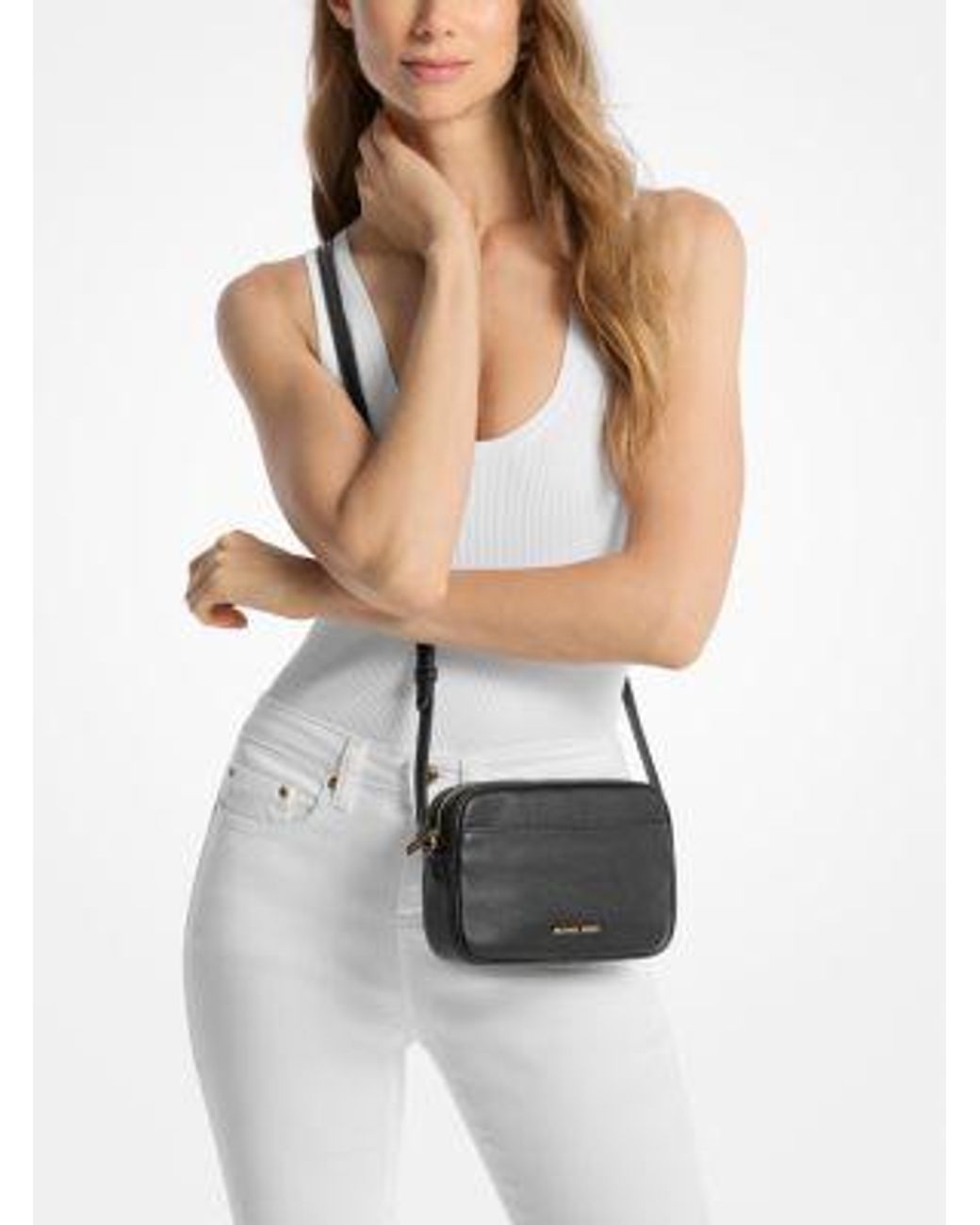 Michael Kors Black Jet Set Small Pebbled Leather Camera Crossbody Bag