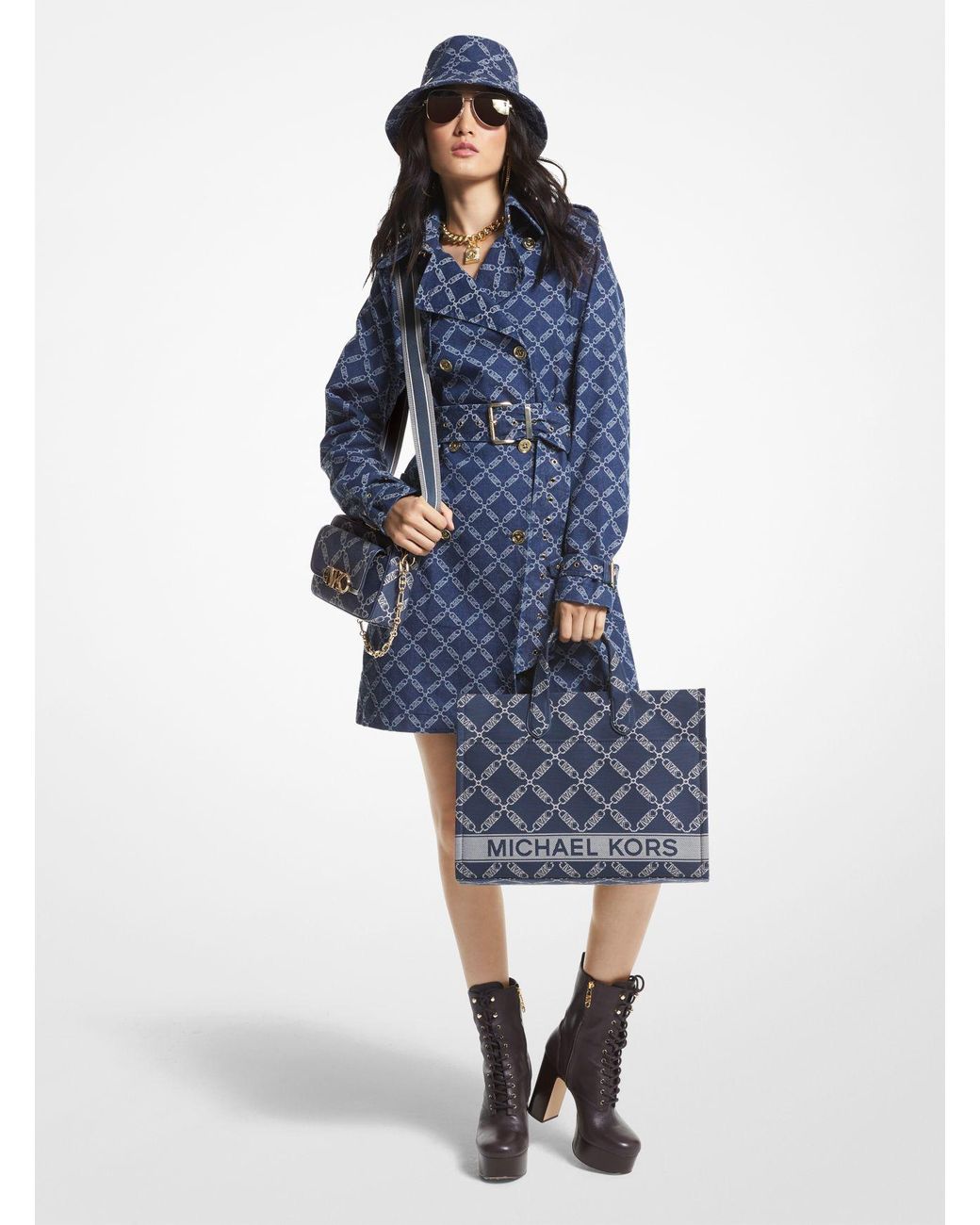 Michael Kors Empire Logo Jacquard Denim Trench Coat in Blue Lyst UK