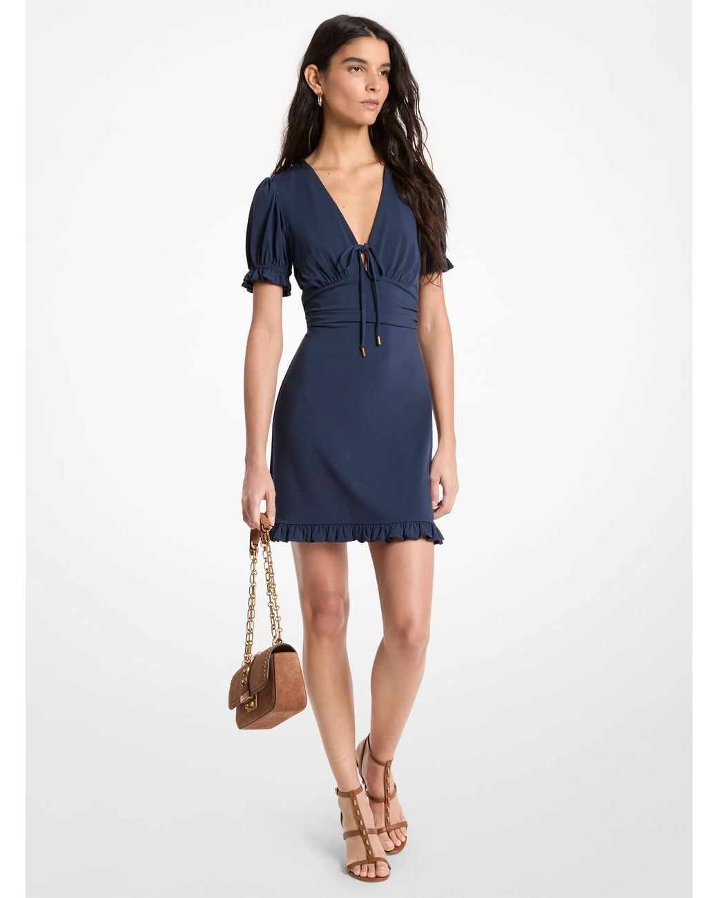 MICHAEL Michael Kors Blue Mk Ruffled Stretch Matte Jersey Mini Dress
