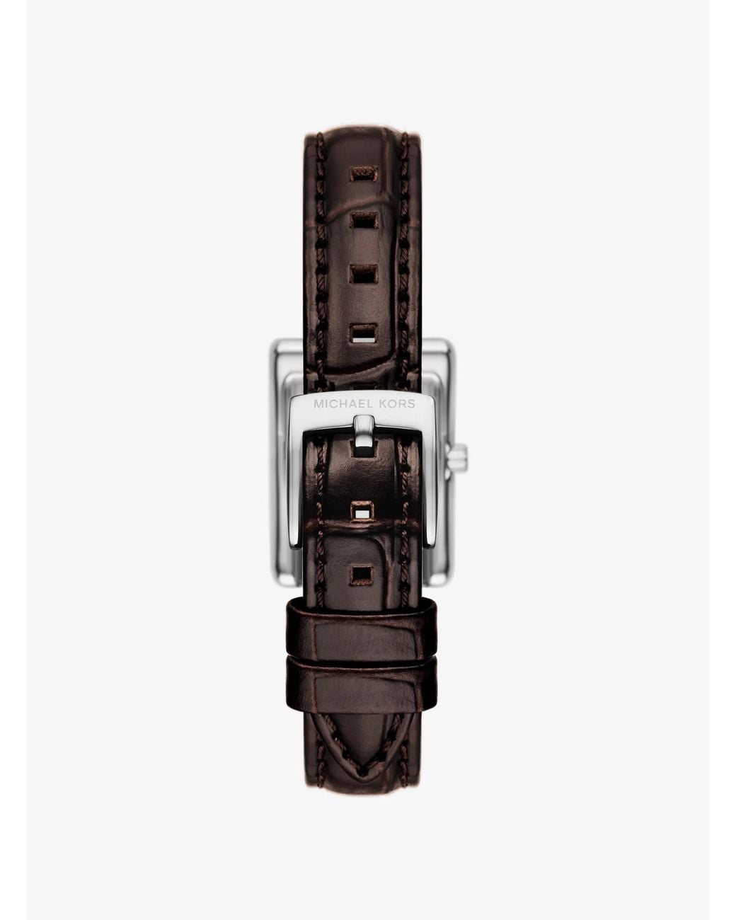 Michael Kors White Petite Essex-Tone And Crocodile Embossed Leather Strap Watch