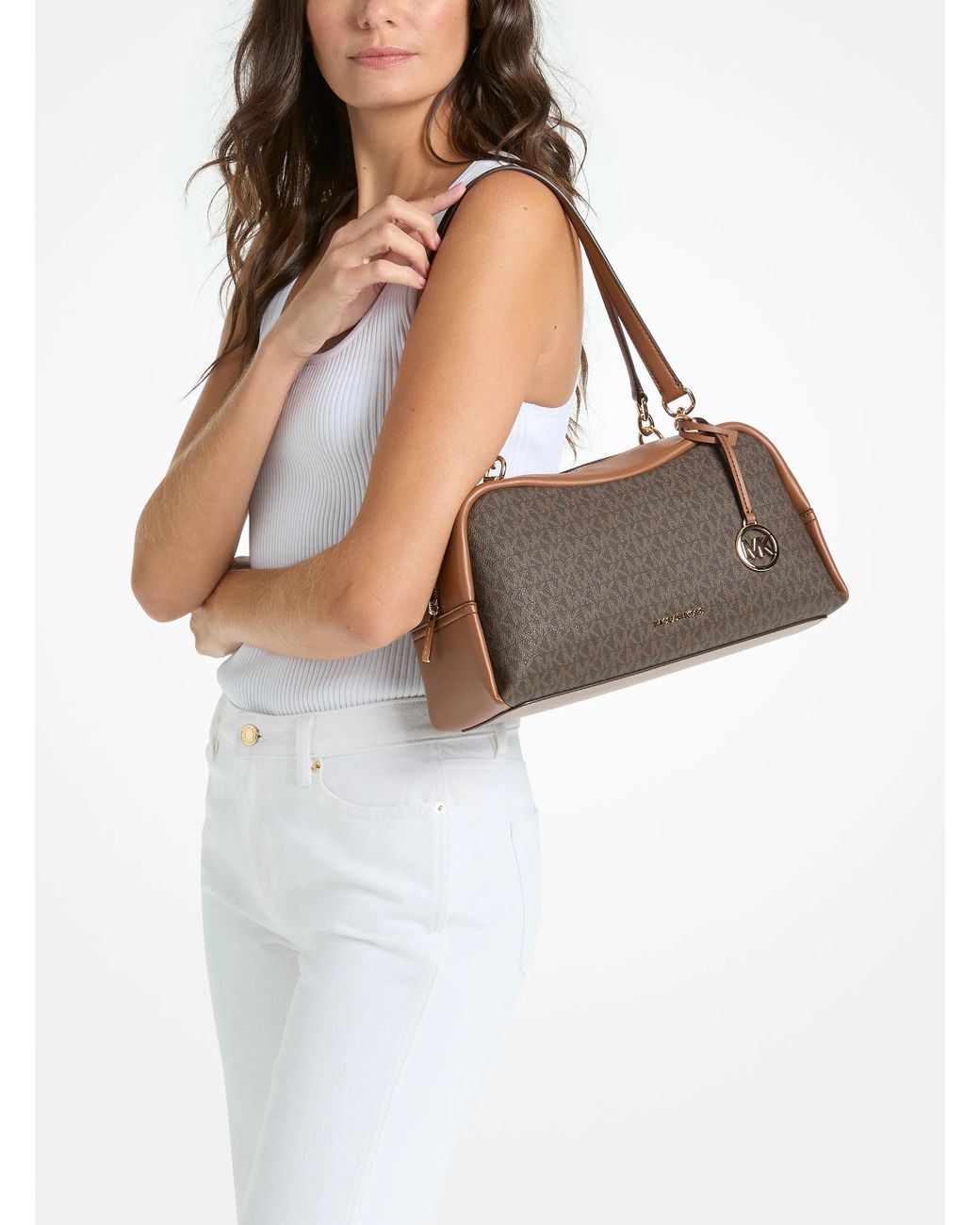 Michael Kors Cecily Medium Signature Logo Shoulder Bag in Brown | Lyst