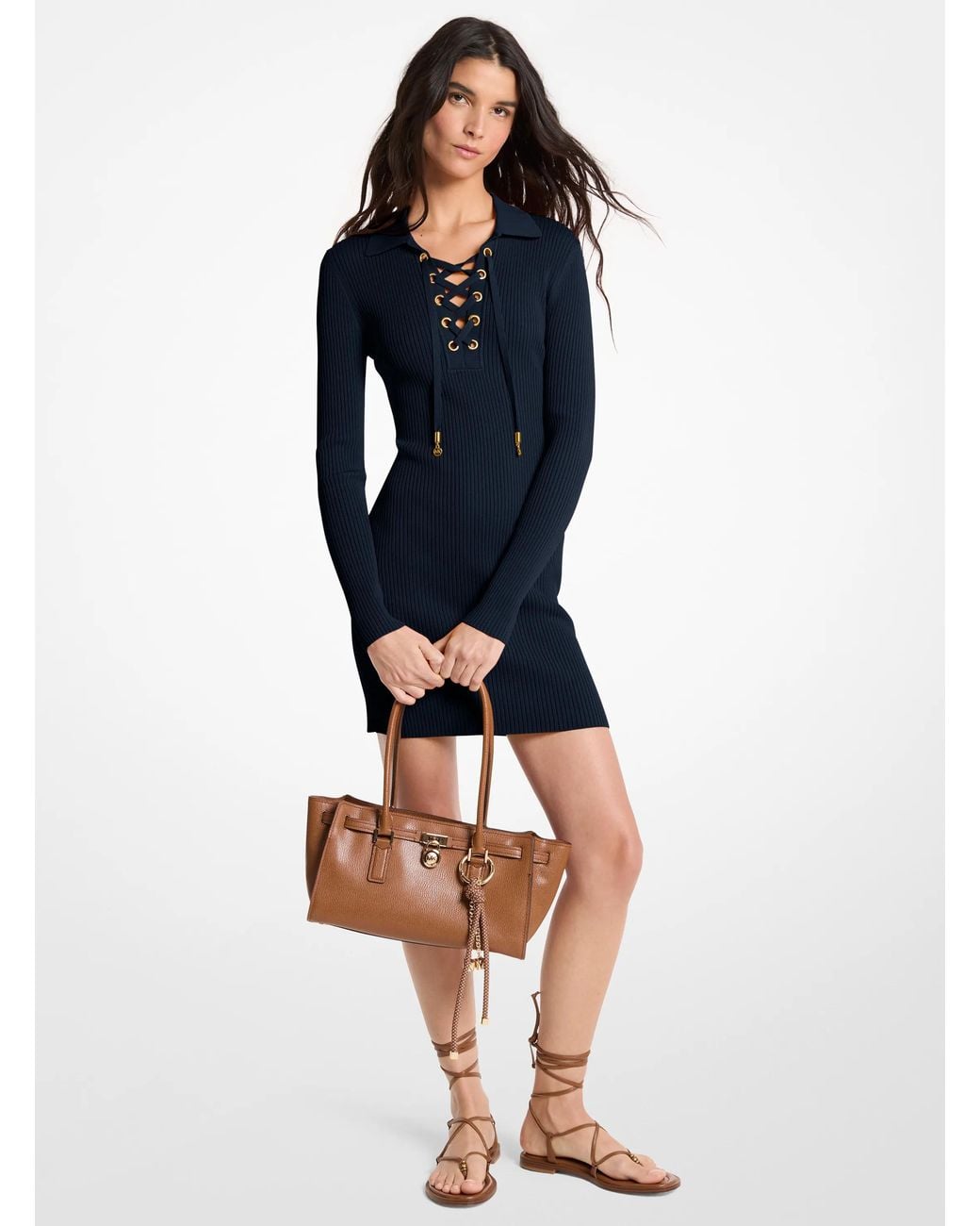 MICHAEL Michael Kors Blue Mk Stretch Knit Lace-Up Polo Dress