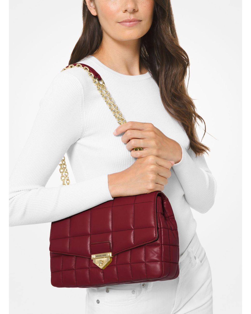 Michael Kors Soho Extra large Quilted Leather Shoulder Bag in Red