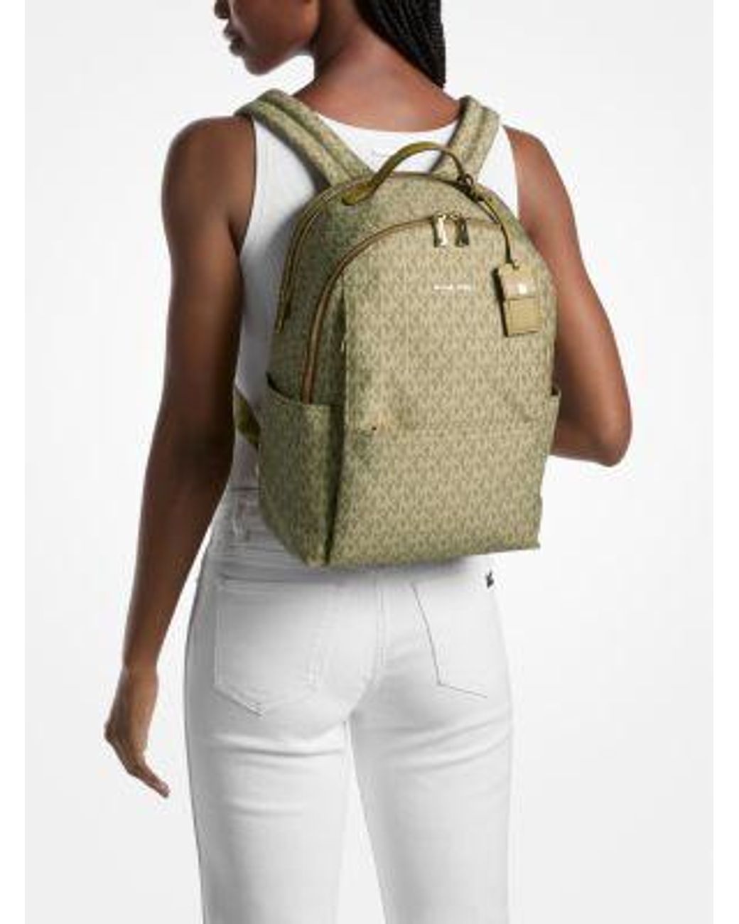 Michael Kors Brown and Green Logo Backpack Michael Kors Slater Medium Printed Signature Logo Backpack  main image 3