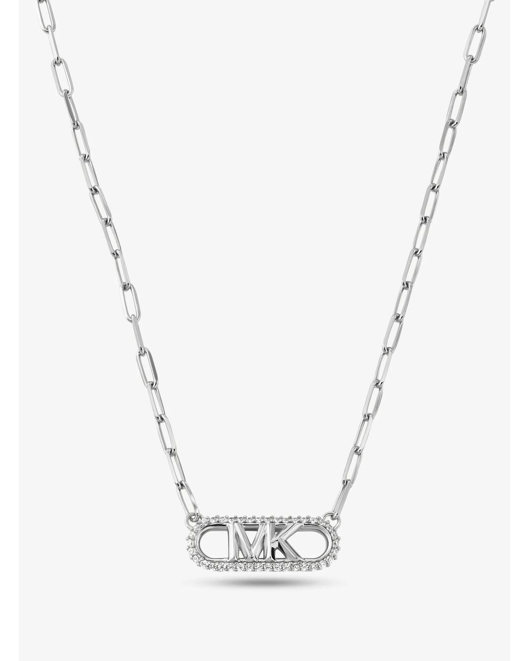 Michael Kors White Mk Precious Metal-Plated Sterling Empire Logo Chain Link Necklace