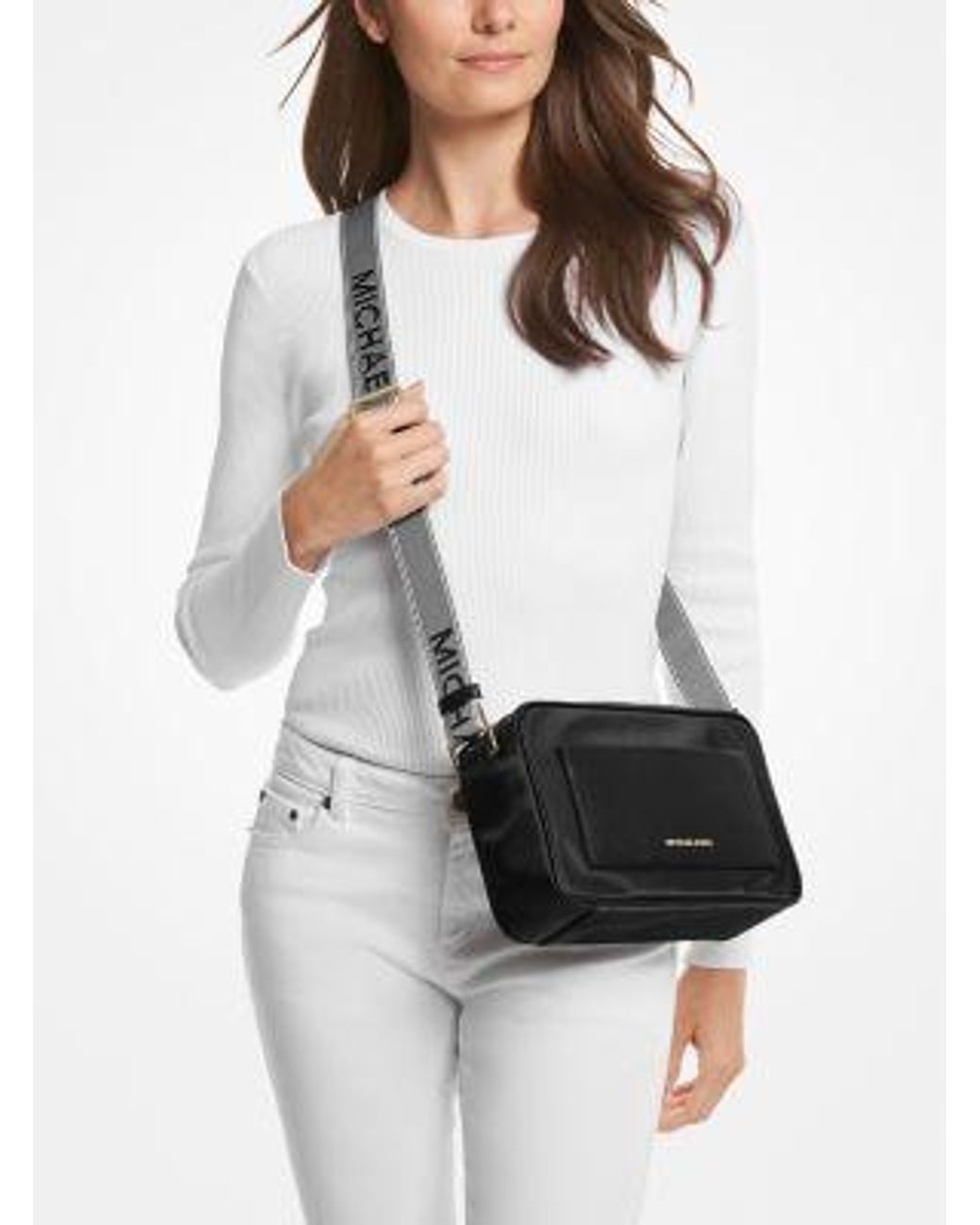 Michael Kors Black Jet Set Large Nylon Gabardine Crossbody Bag