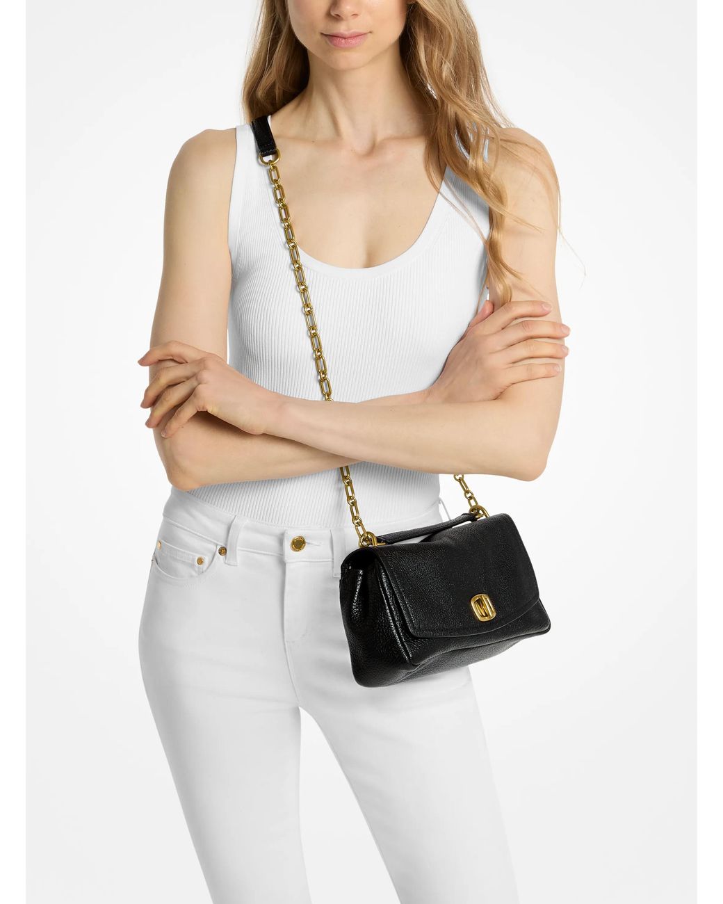 MICHAEL Michael Kors White Mk Bryant Small Textured Leather Convertible Shoulder Bag