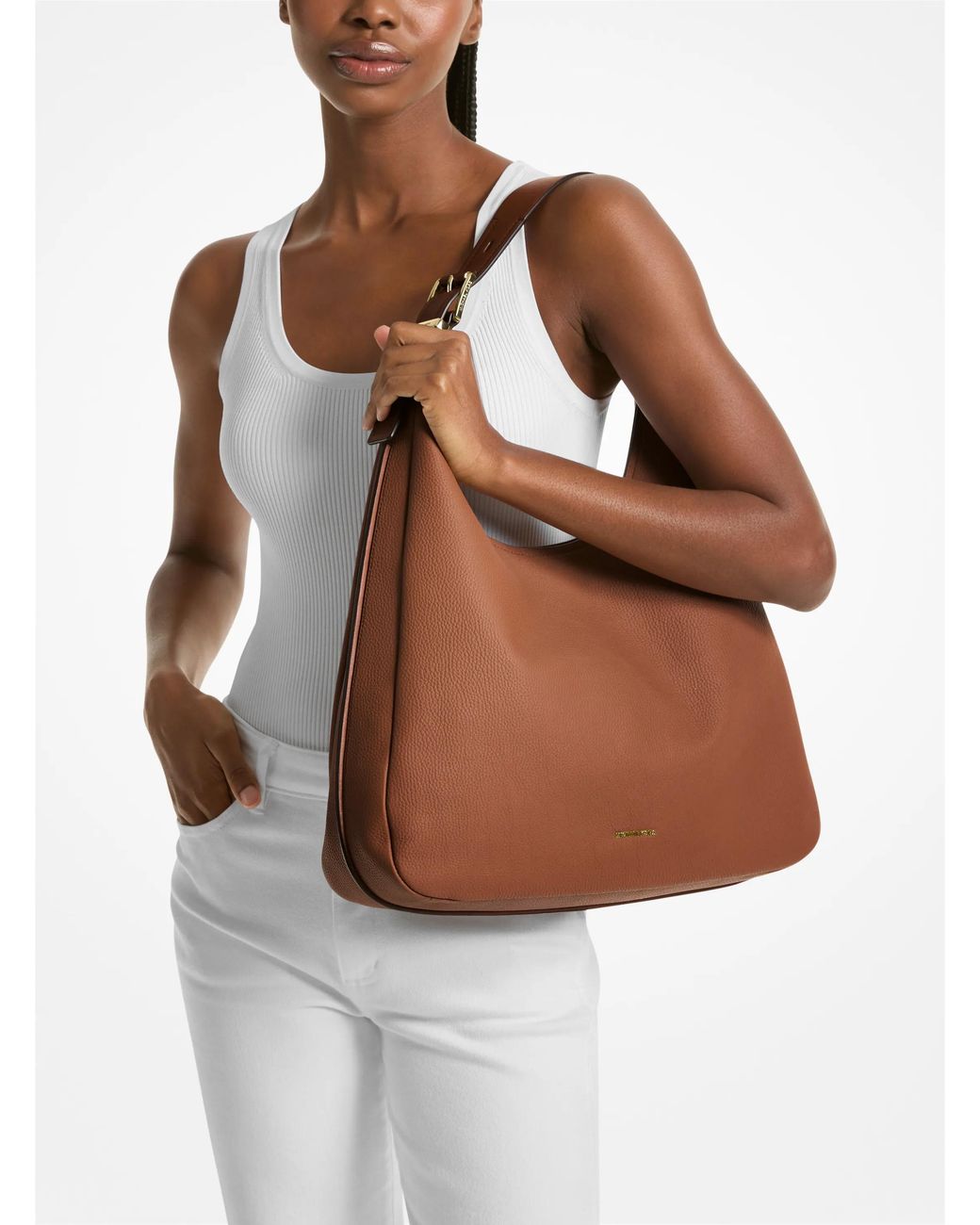 MICHAEL Michael Kors Brown Mk Nolita Large Pebbled Leather Hobo Shoulder Bag
