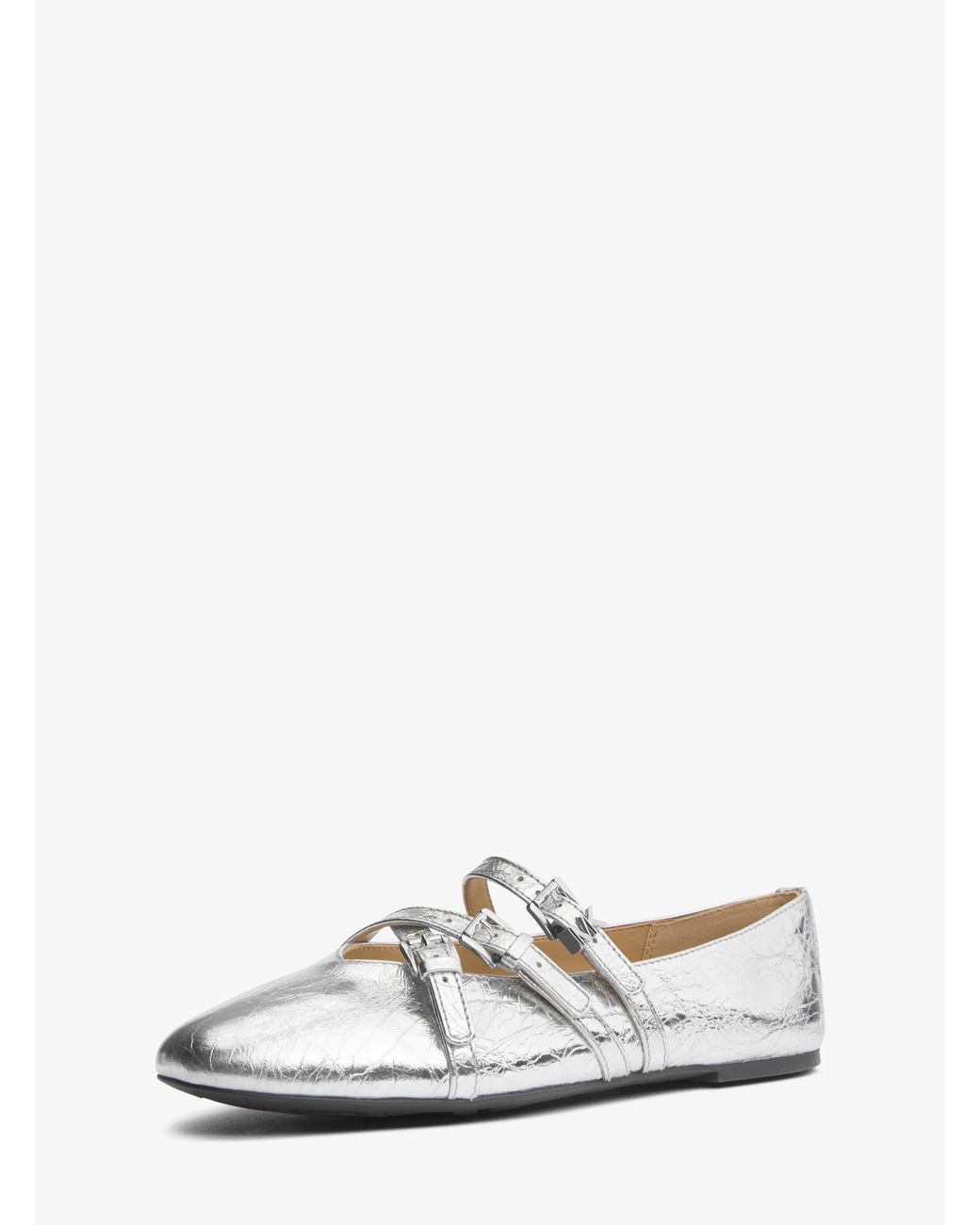 MICHAEL Michael Kors White Mk Indy Flex Crackled Metallic Leather Ballet Flat