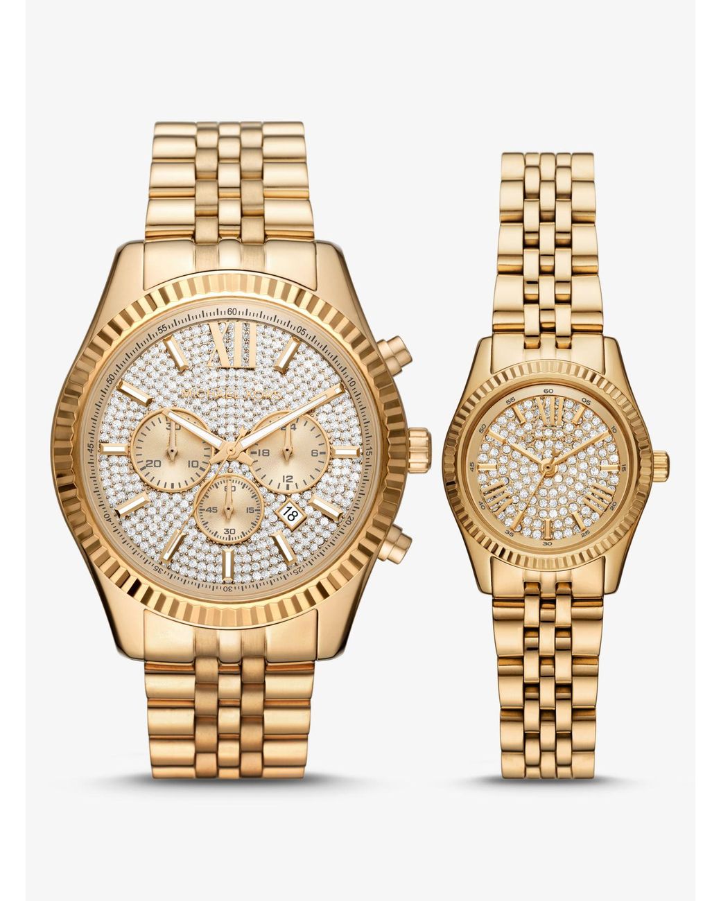 Michael Kors Lexington His And Hers Pavé Gold-tone Watch Set in Metallic |  Lyst