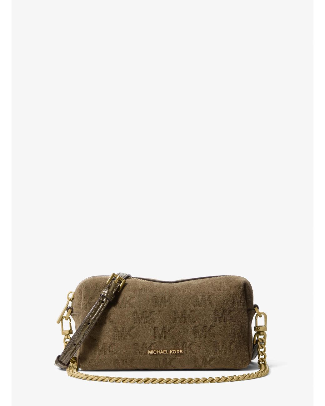 MICHAEL Michael Kors Green Mk Bryant Small Logo Embossed Suede Convertible Crossbody Bag