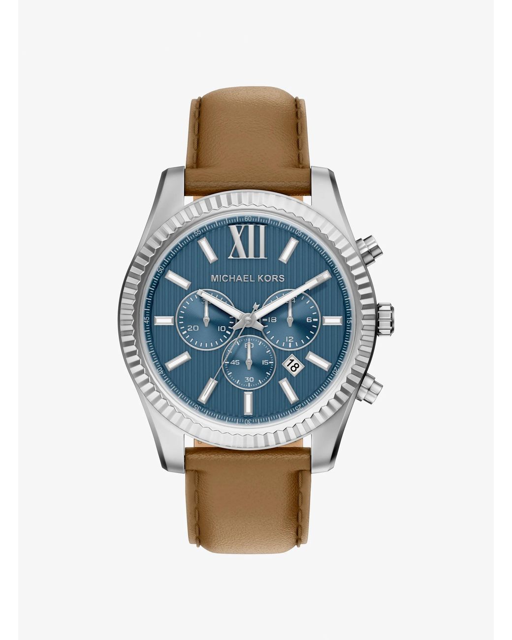 Michael Kors Blue Oversized Lexington-Tone And Leather Watch for men
