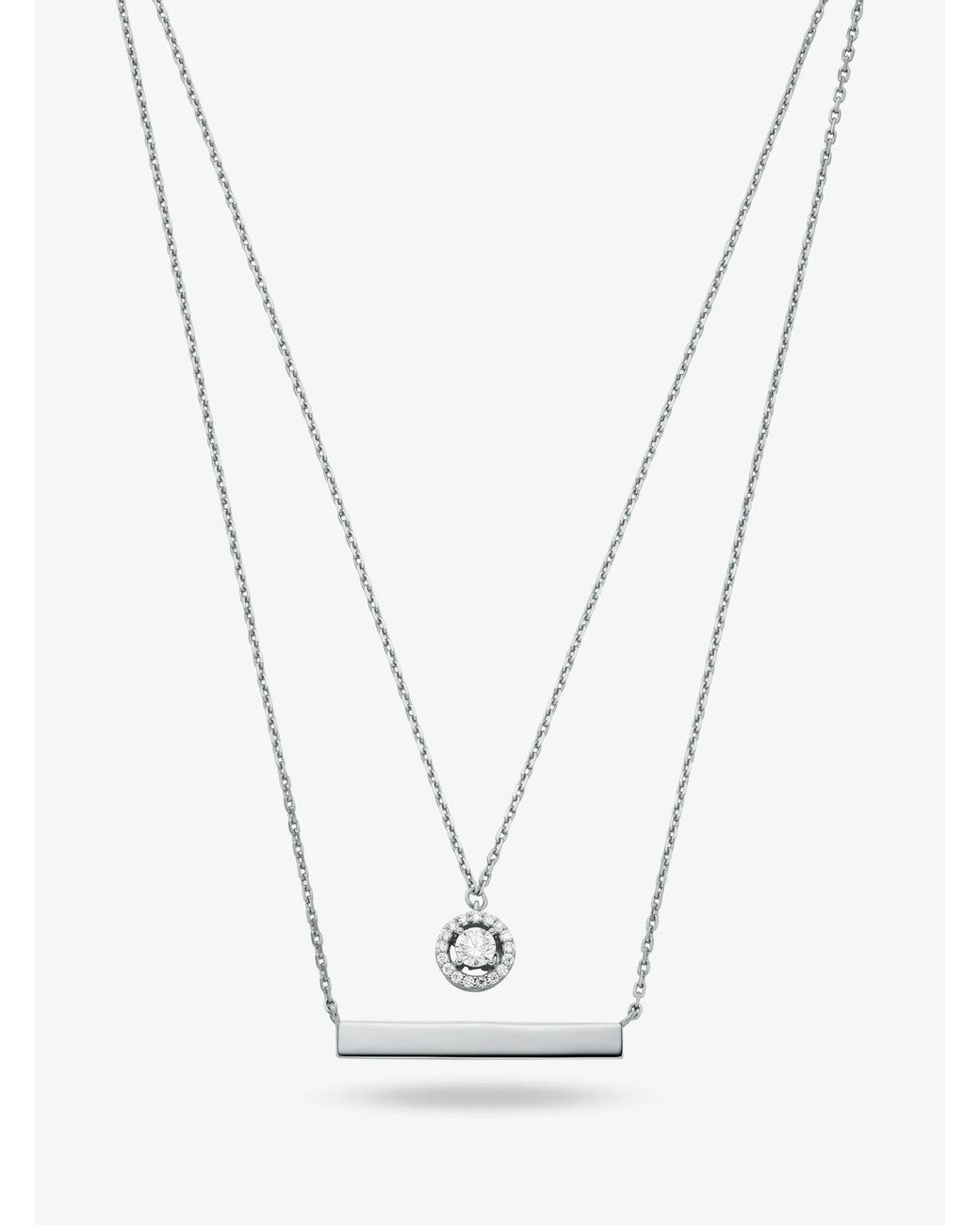 Michael Kors White Mk Precious Metal-Plated Sterling Pavé Layered Necklace