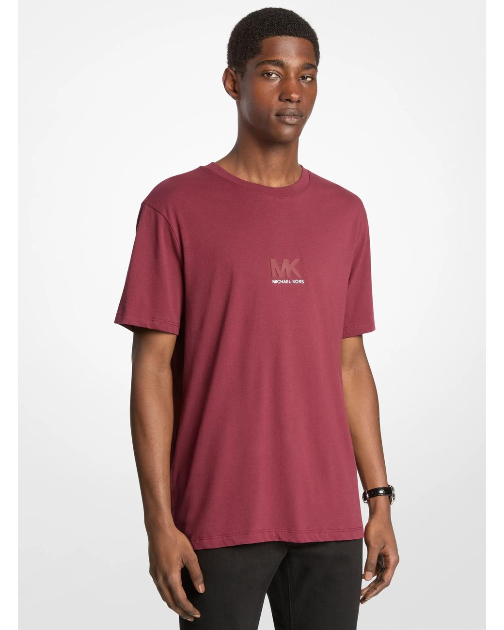 Michael Kors Red Mk Graphic Logo Embossed Cotton T-Shirt for men